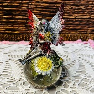 Pewter Garden Fairy Bubble Glass Paperweight